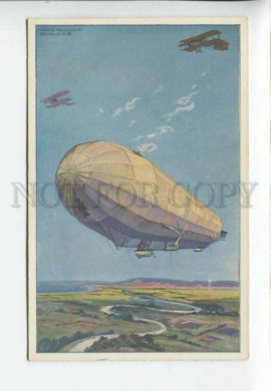 3182818 WWI GERMANS DIRIGIBLE airplanes SCHULZ vintage postcard