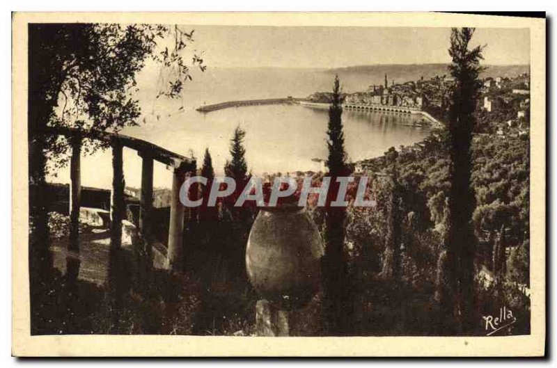 Old Postcard Menton overview taken from the Italian Border