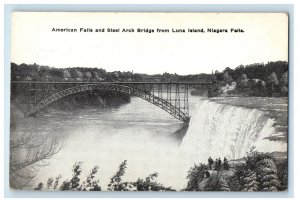 c1940s American Falls and Street Arch Bridge, Luna Island Niagara Falls Postcard