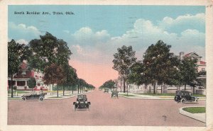 1920 Tulsa OK South Boulder Ave Tree-Lined Street Cars Postcard Kropp