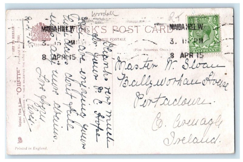 1915 Oilette Off to Berlin WW1 Cupid Soldier Military Kilt Scottish Postcard 