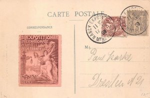 NANCY FRANCE EXPOSITION EXPO CANCEL & POSTER STAMP TO GERMANY POSTCARD 1909