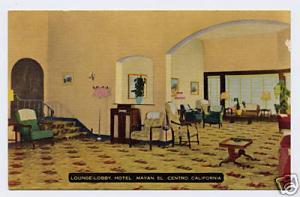 El Centro CA Hotel Mayan Lobby Interior Vint Postcard