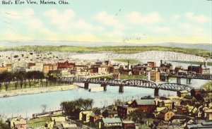 Bird's- Eye View of Marietta, Ohio 1910 Postcard