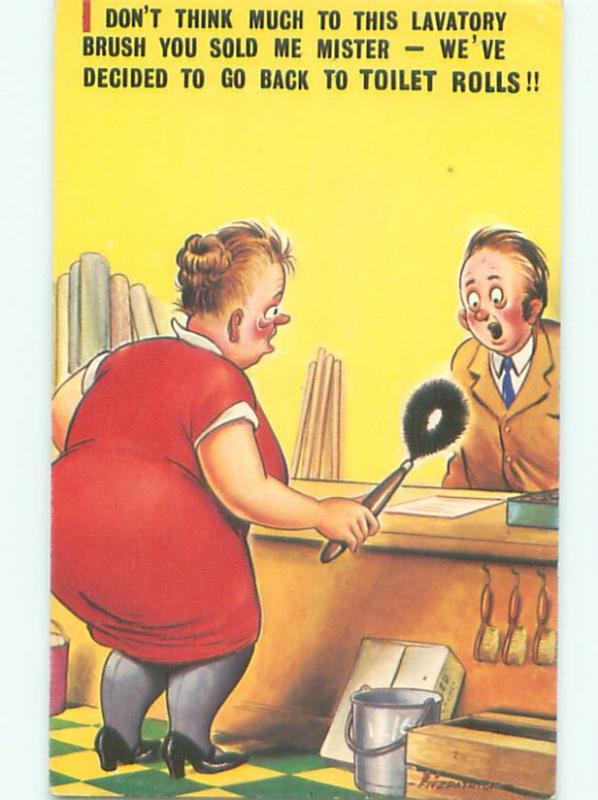 Bamforth Comic signed WOMAN HOLDING TOILET BRUSH AB9916