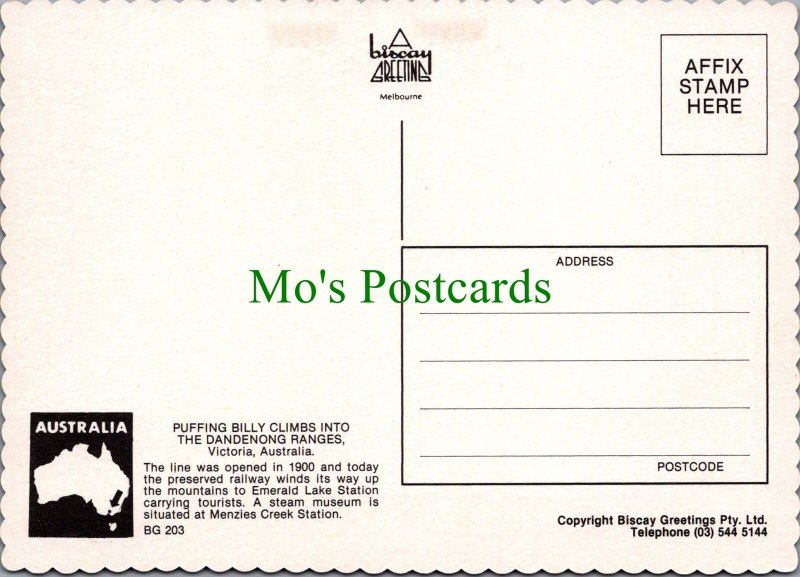 Australia Postcard - Puffing Billy Train, Dandenong Ranges, Victoria  RR19242