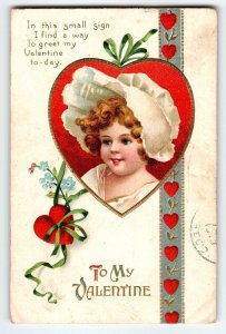 Valentines Postcard Girl Bonnet Ellen Clapsaddle International Art Germany 1913