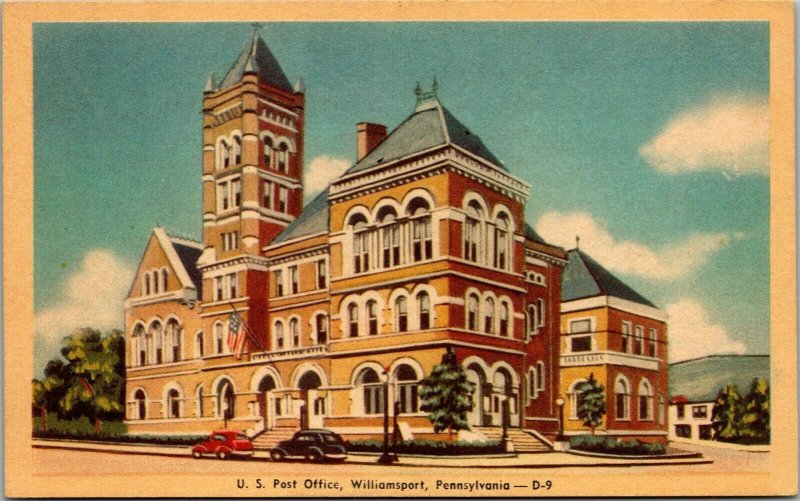 Vtg Williamsport Pennsylvania PA US Post Office 1930s Linen Postcard