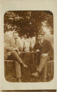 Beer Bottles Drimking C-1910 Germany Men RPPC Photo Postcard 10759 