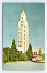 Continental Trailways Bus Louisiana Capitol Baton Rouge UNP Chrome Postcard P4