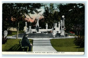 1918 Fountain Morton Park Benton Harbor Michigan MI Posted Antique Postcard