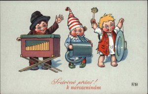 Albanian or Czech Birthday Cute Kids Funny Costumes Make Music Postcard #2