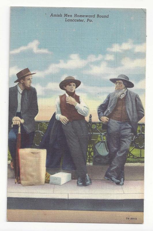 PA Lancaster County Amish Men Vtg Curteich Linen Postcard