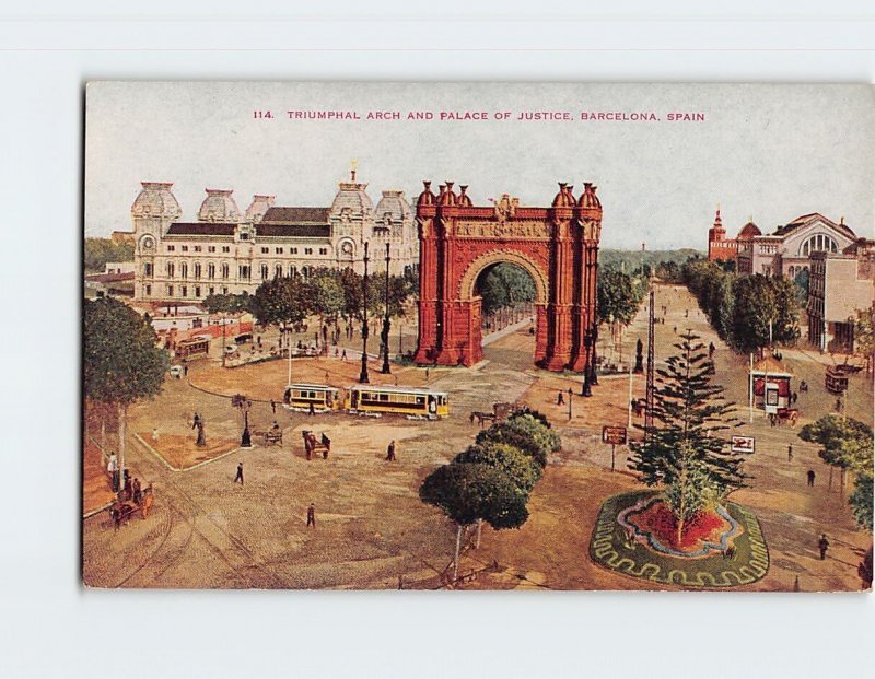 Postcard Triumphal Arch And Palace Of Justice, Barcelona, Spain