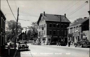 Searsport ME Maine Main St. Stores Cars c1950 Real Photo Postcard