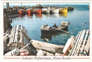 Lobster Fisherman, Boats And Traps, Nova Scotia, 2008 Postcard, Braille Stamp