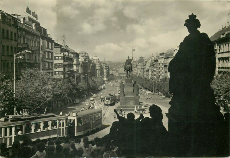 Czech Republic Praha Wenceslas square tramway postcard