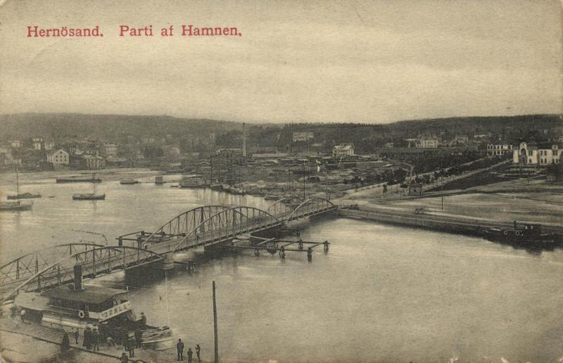 sweden, HERNÖSAND, Parti af Hamnen, Bridge (1909) Stamps