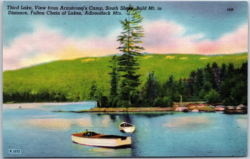 Third lake View From Armstrong's Camp South Shore Adirondacks Mts. NY  Postcard