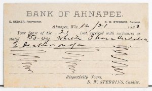 Bank of Ahnapee postcard statement