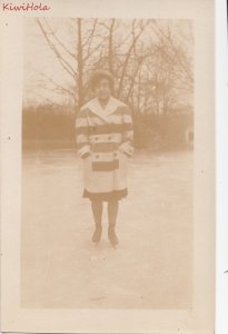 RPPC Postcard Woman Ice Skating on Pond