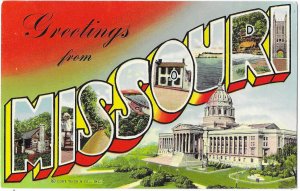 Greetings From Missouri Big Letter Card by Curt Teich & Company