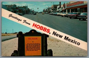 Postcard Hobbs NM c1970 Greetings From Hobbs New Mexico Dual View Old Cars Oil
