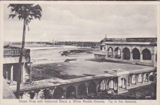 India Diwan Khas With Black & White Marble Thrones Taj In The Distance