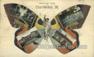 Greetings from Charleston, Illinois, USA Horse 1910 light postal marking on f...