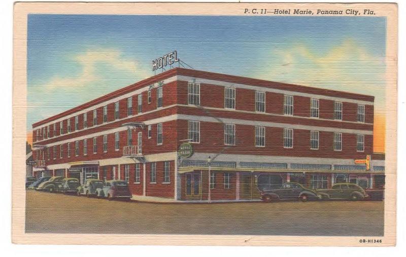 PANAMA CITY FLORIDA the HOTEL MARIE 1943 LINEN POSTCARD