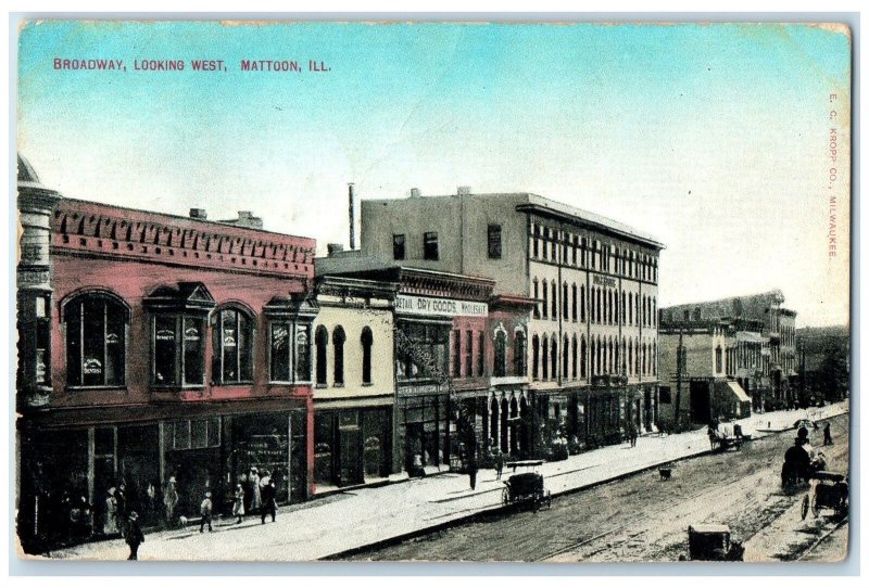 1909 Broadway Looking West Dirt Road Carriage Building Mattoon Illinois Postcard