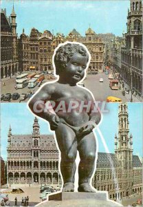 Postcard Modern Brussels Manneken Pis and views of the Grand