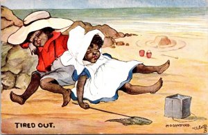 ' Tired Out ' Tucks Oilette black Americana postcard  Happy L...