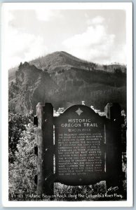 c1950s Oregon Trail Beacon Rock Park RPPC Sign Columbia River Sawyers Photo A199