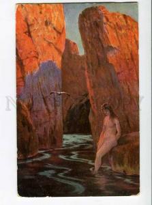 264719 Nude MERMAID Stone GULL by SCHRECKHAASE vintage PC