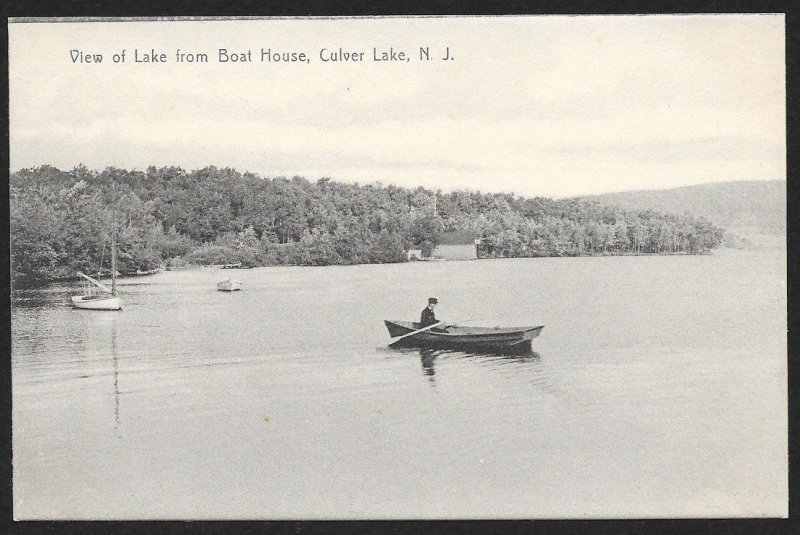 Lake View From Boat House Man In Row Boat Culver Lake New Jersey Unused c1910s