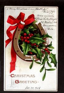 1908 Embossed Postcard Christmas Fancy Cancel!