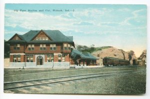 Wabash IN Big Four Railroad Train Station Depot Postcard