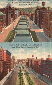 Vintage Postcard 1946 Erie Canal Central Parkway Boulevard Cincinnati Ohio OH