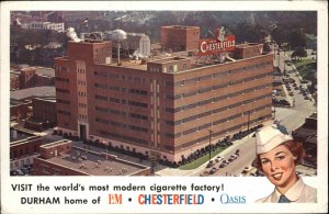 Richmond VA Chesterfields Cigarette Factory Woman in Uniform c1950s-60s Postcard