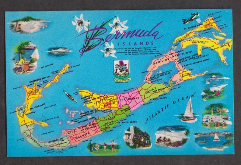 Island Map With Mini Pictures, Bermuda - Uunsed