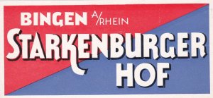 Germany Bingen Am Rhein Starkenburger Hof Vintage Luggage Label sk3296