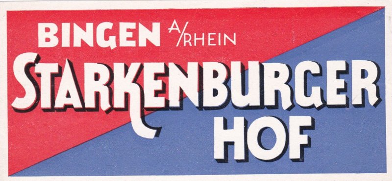 Germany Bingen Am Rhein Starkenburger Hof Vintage Luggage Label sk3296