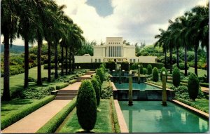 Vtg Oahu Hawaii HI Mormon Temple Unused Chrome Postcard