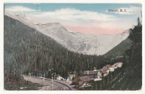P3330 JLs vintage postcard glacier B.C. train tracks mountains etc canada