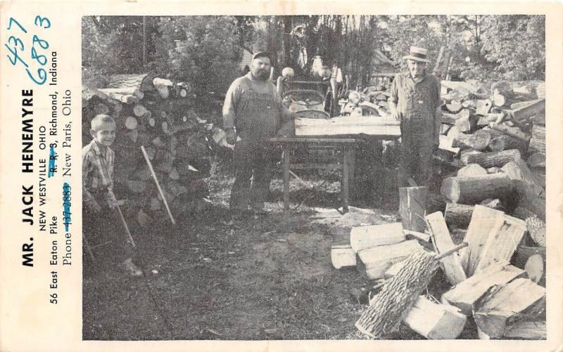 D17/ New Westville New Paris Ohio Postcard c40s Jack Henemyre Firewood For Sale