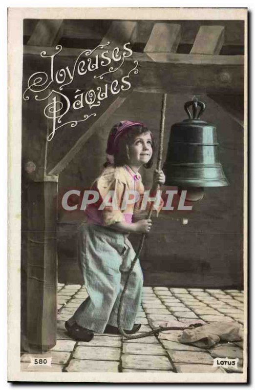 Postcard Old Child Bell Bell Easter