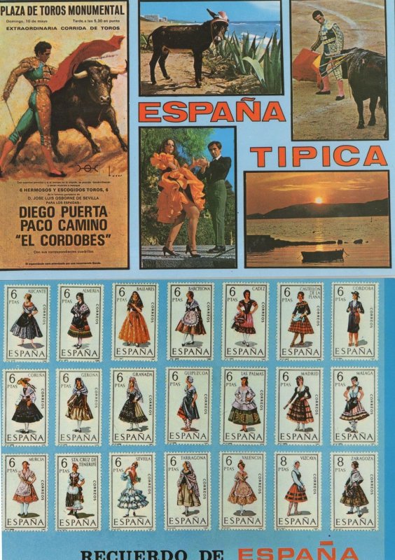 Spain Bullfighting Fashion Costume Stamps 2x Postcard s