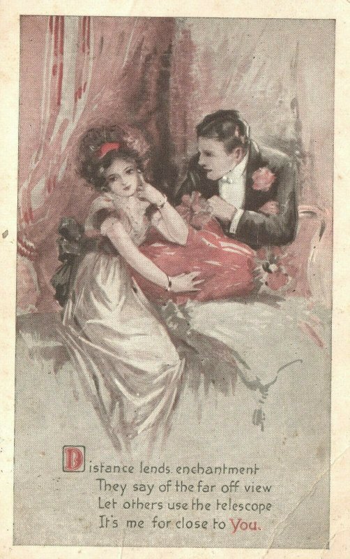 Vintage Postcard 1915 Man & Woman Love Distance Lends Enchantment