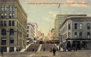 Looking Up 11th Street Tacoma Washington 1910c postcard